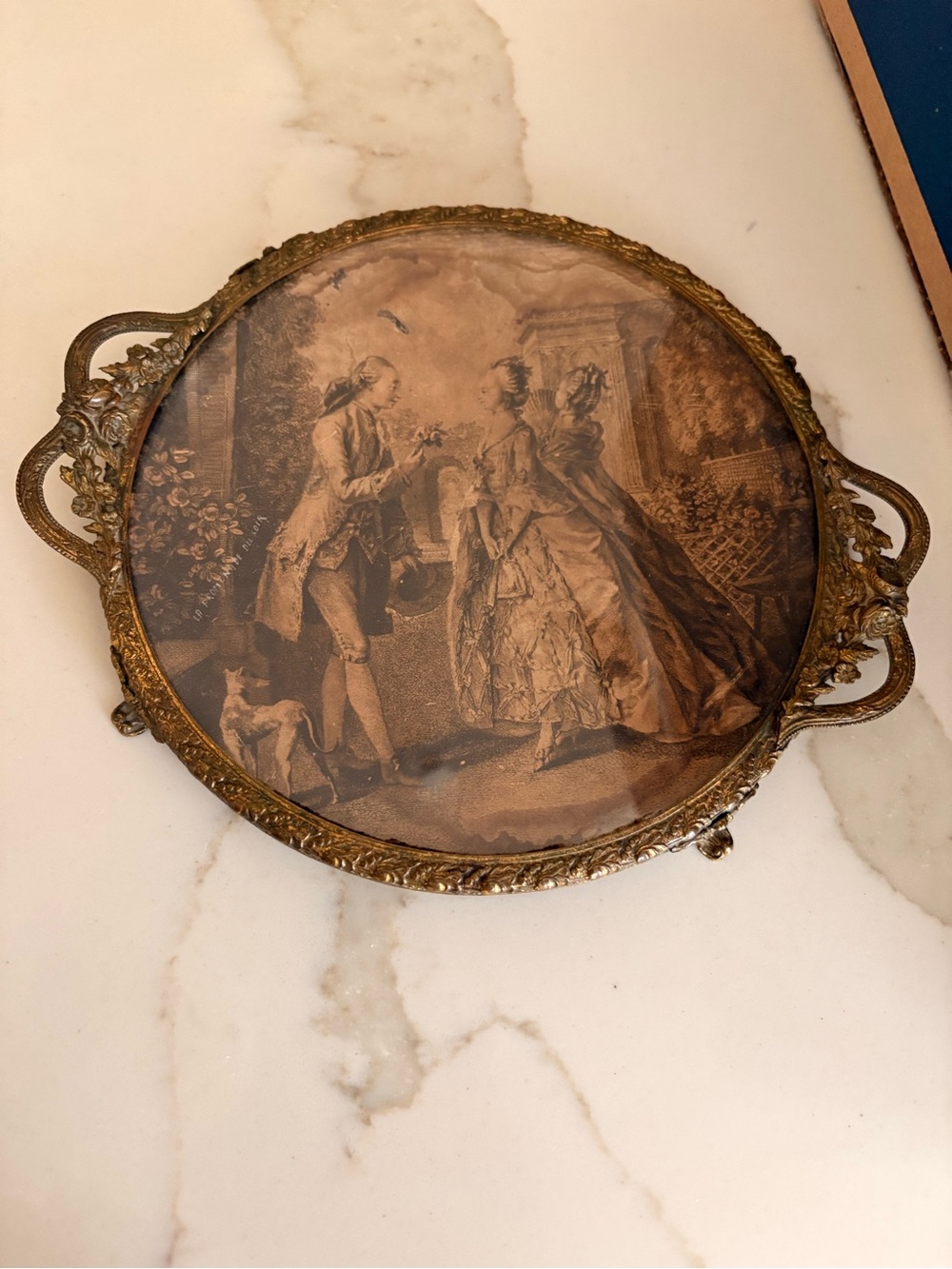 Ornate Vintage Round Decorative Tray - Gold Tone